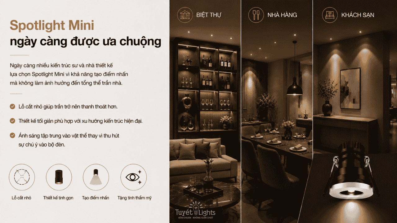 Công tắc dimmer đèn spotlight điều chỉnh độ sáng phòng khách cho làm việc, ăn tối, xem phim, tiếp khách, thư giãn